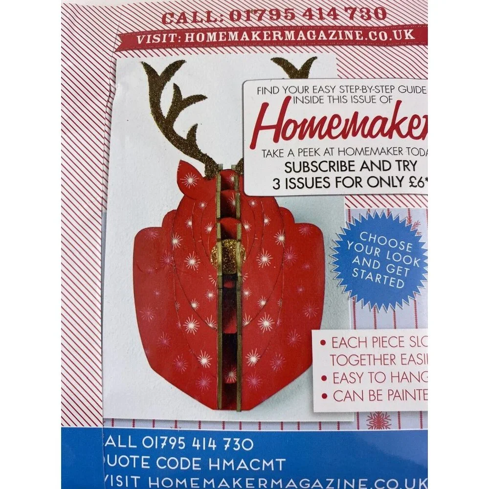 Decoupage Stag Kit Christmas Holiday Deer Glitter Red Stencil Craft Kit Head‎